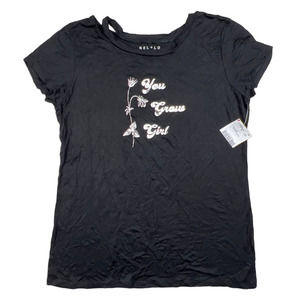 Nel + Lo Women Large Black Graphic Active Short Sleeve T Shirt Gym Yoga Tee Top